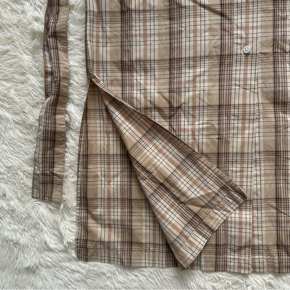 Everlane The Supima Cotton Short-Sleeve Shirt Dress Pale Khaki Plaid 4 NWT New - Picture 7 of 12
